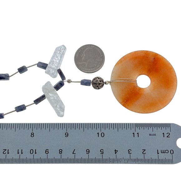 Orange Jade Rock Quartz Rutilated Quartz Necklace | Vintage Sterling Silver 18" - Picture 5 of 5